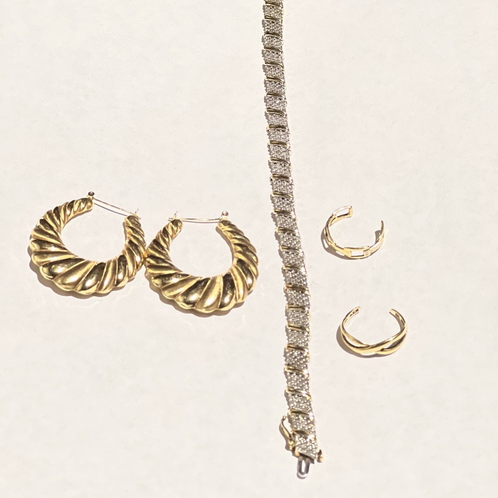 10K Yellow Gold 2 Carat Diamond Bracelet 10k Yellow Gold Earrings And 2 Toe Ring - Picture 8 of 14